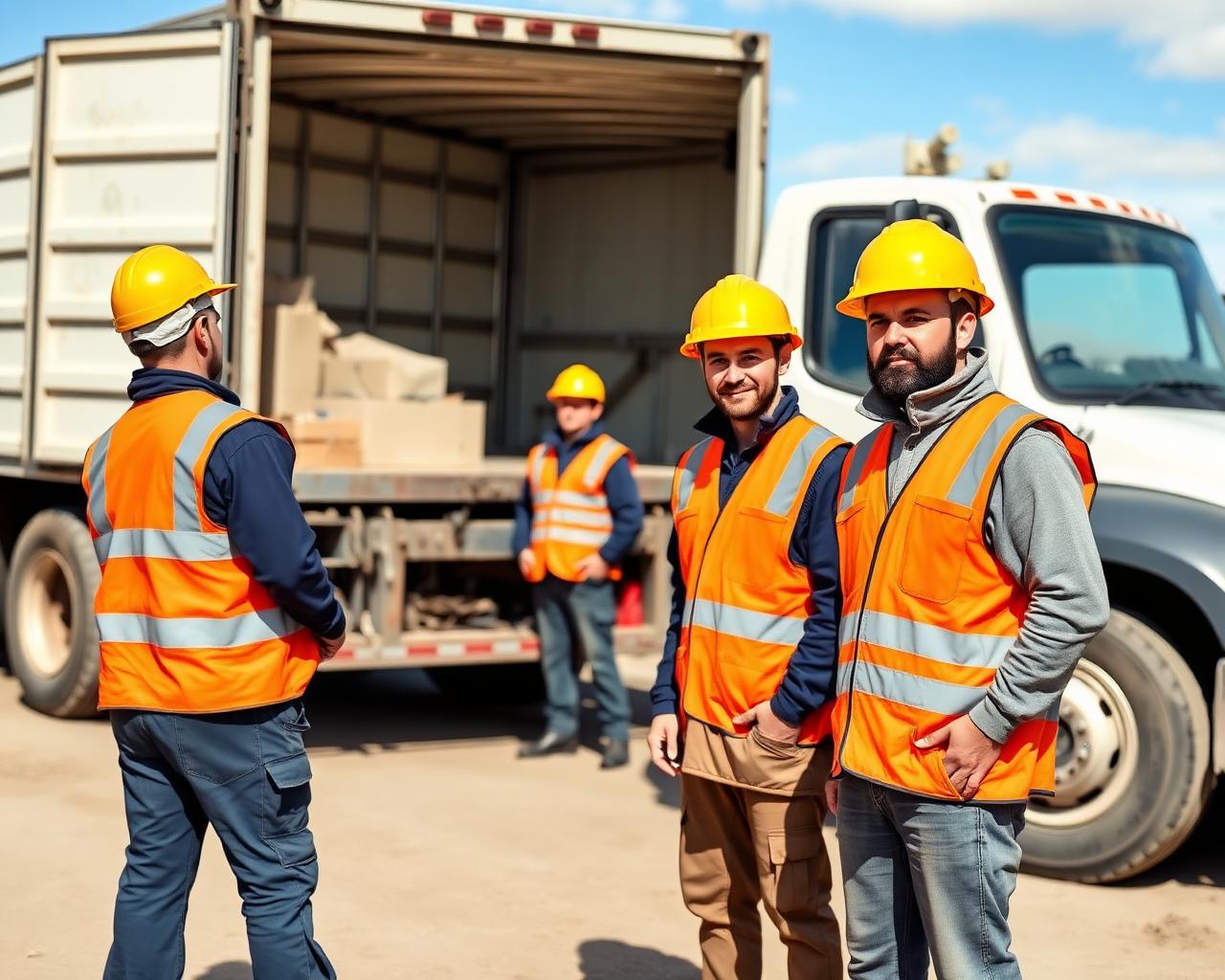 Equipo de trabajadores de MyH Servicios SpA junto a un camión